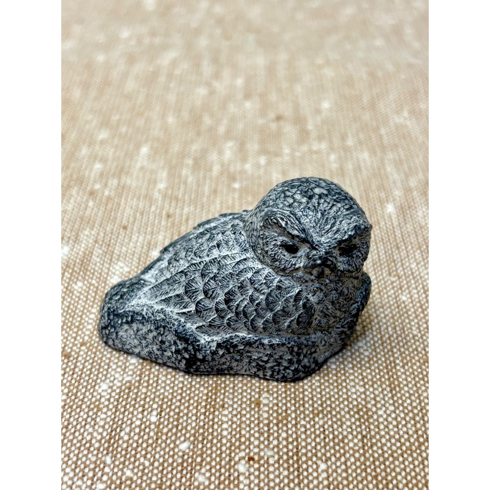 Vintage 80's Owl Figurine, Canadian Stone Resin Wildlife Carving